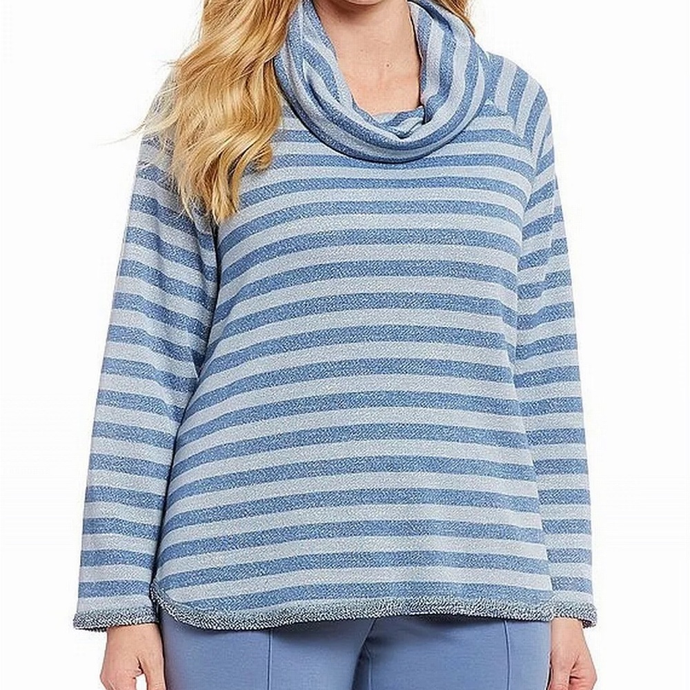 Ruby Rd Blue Sweater Top W/ Cowl Neck Petite Size  L